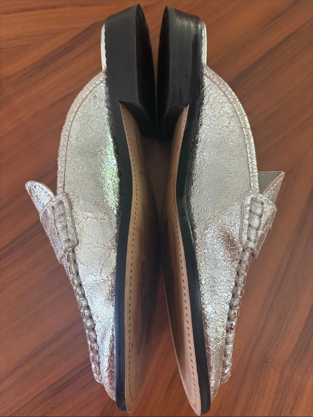 Dolce Vita Silver Cracked Metallic Penny Loafers - Picture 3 of 5